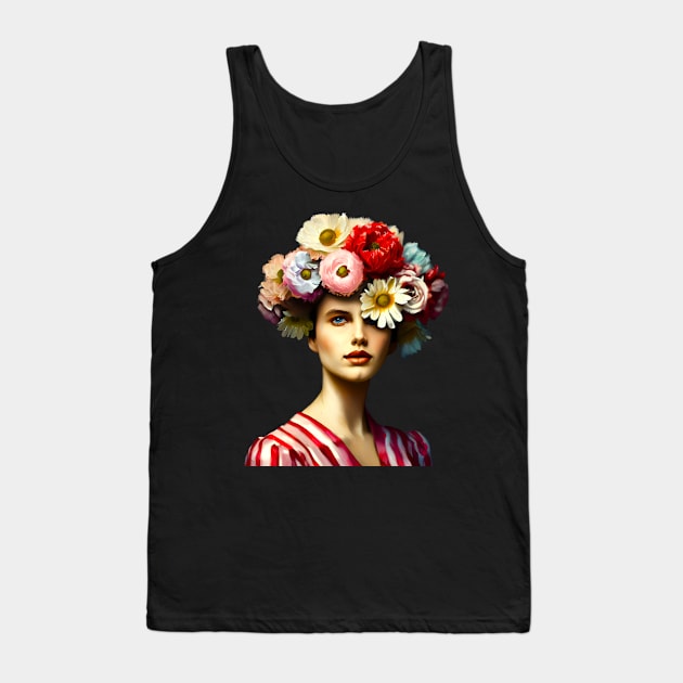 Flower Head Woman Renaissance Style Painting Tank Top by Ravenglow